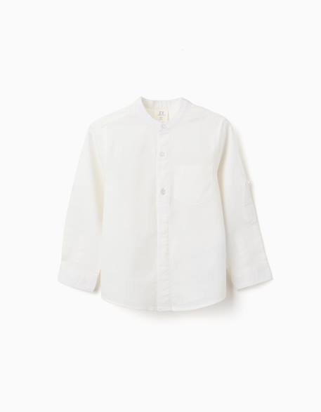 Chemise à manches longues en lin et coton avec col mao Blanc+Bleu clair+Bleu foncé+Jaune clair+Vert 2 - vertbaudet enfant 