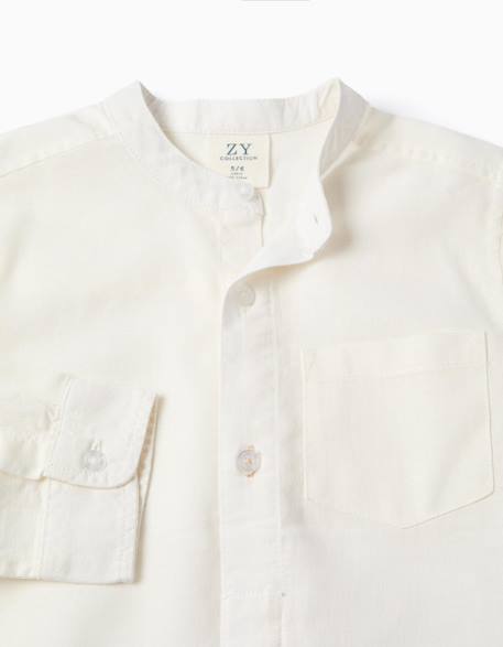 Chemise à manches longues en lin et coton avec col mao Blanc+Bleu clair+Bleu foncé+Jaune clair+Vert 4 - vertbaudet enfant 