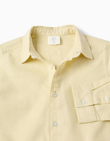 Chemise à manches longues en lin et coton Jaune clair+Vert 4 - vertbaudet enfant 