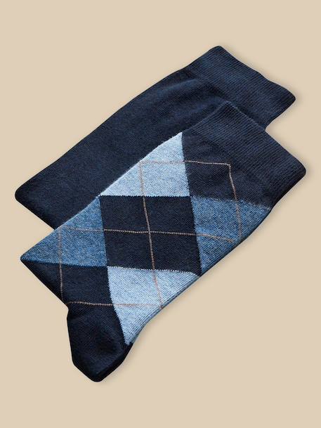 Garçon-Lot de 2 chaussettes intarsia et unie