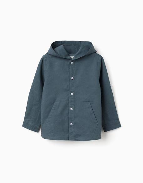 Chemise à manches longues en lin et coton avec capuche Beige clair+Bleu 6 - vertbaudet enfant 