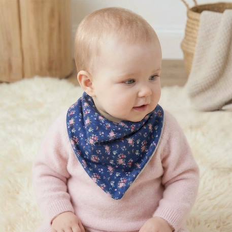 Bavoir bandana cache-cou réversible flore Bleu 2 - vertbaudet enfant 