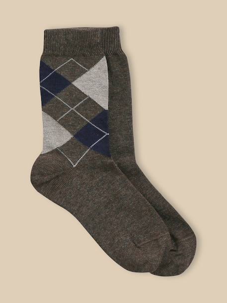 Garçon-Lot de 2 chaussettes intarsia et unie
