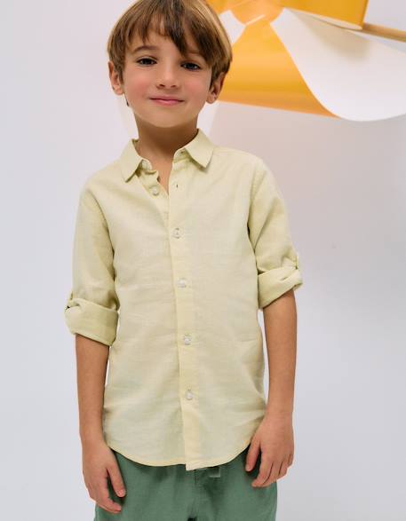 Chemise à manches longues en lin et coton Jaune clair+Vert 1 - vertbaudet enfant 