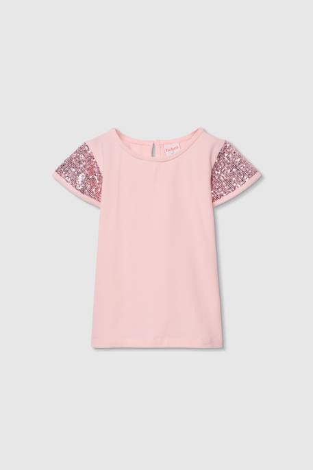 T-shirt en coton avec sequins fille Rose 1 - vertbaudet enfant 