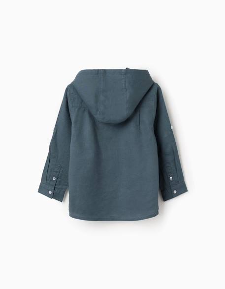 Chemise à manches longues en lin et coton avec capuche Beige clair+Bleu 7 - vertbaudet enfant 