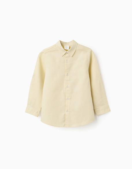 Chemise à manches longues en lin et coton Jaune clair+Vert 2 - vertbaudet enfant 