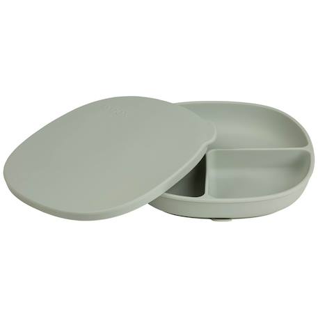 Assiette bébé silicone ventouse avec couvercle Bleu+Rose+Vert 13 - vertbaudet enfant 