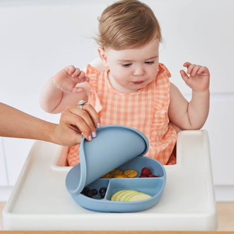 Assiette bébé silicone ventouse avec couvercle Bleu+Rose+Vert 2 - vertbaudet enfant 
