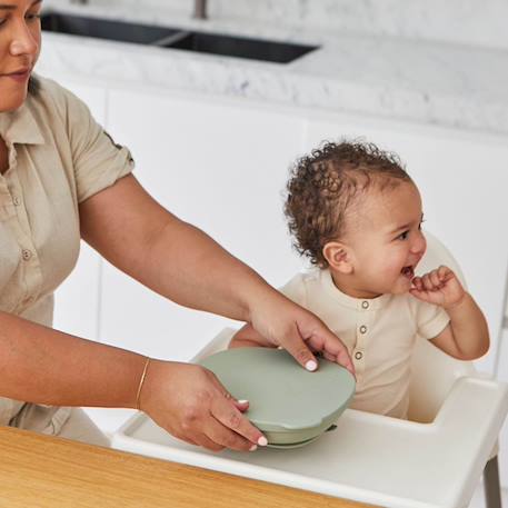 Assiette bébé silicone ventouse avec couvercle Bleu+Rose+Vert 14 - vertbaudet enfant 