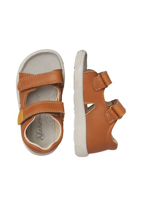 Sandales en cuir avec fermeture scratch july Marron clair-+Sage- 4 - vertbaudet enfant 