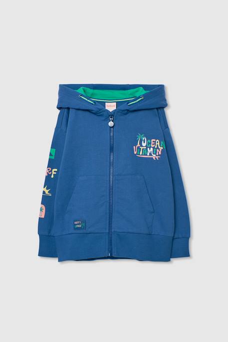 Garçon-Pull, gilet, sweat-Sweat zippé enfant capuche coton