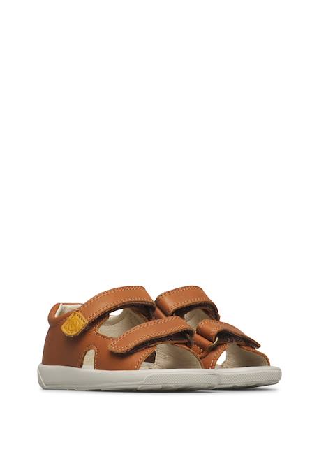 Sandales en cuir avec fermeture scratch july Marron clair-+Sage- 2 - vertbaudet enfant 