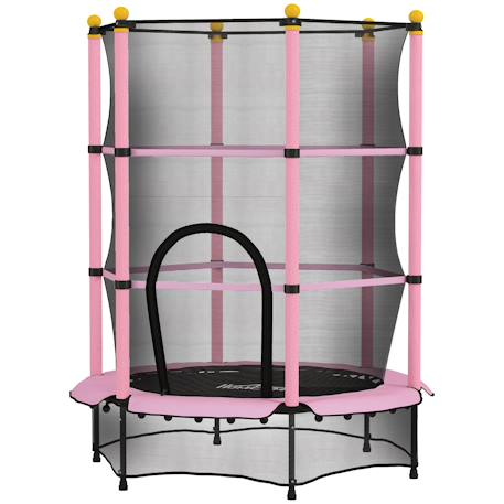 Trampoline de jardin enfants ø 1,40 x 1,90h m filet de sécurité porte zipée couvre-ressorts 6 poteaux rembourrés inclus Bleu+Noir+Rose 5 - vertbaudet enfant 