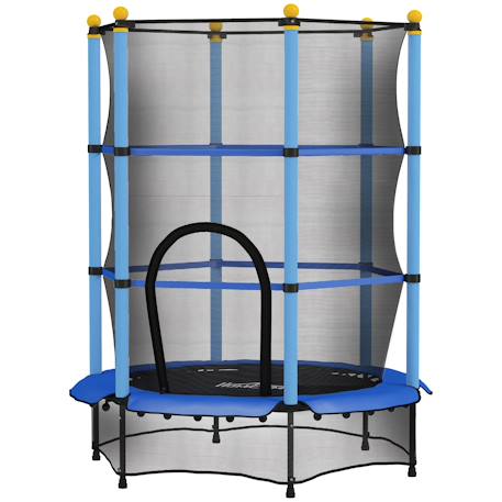 Trampoline de jardin enfants ø 1,40 x 1,90h m filet de sécurité porte zipée couvre-ressorts 6 poteaux rembourrés inclus Bleu+Noir+Rose 1 - vertbaudet enfant 