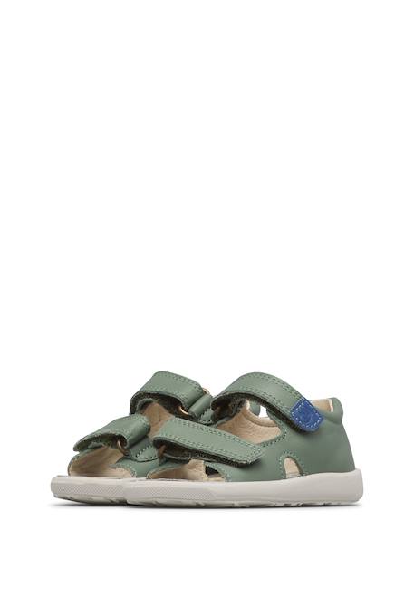 Sandales en cuir avec fermeture scratch july Marron clair-+Sage- 10 - vertbaudet enfant 