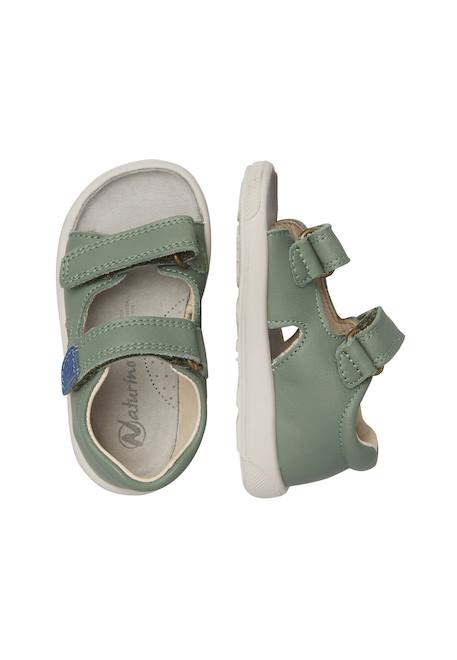 Sandales en cuir avec fermeture scratch july Marron clair-+Sage- 9 - vertbaudet enfant 