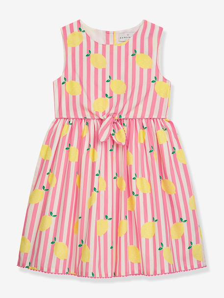 Robe sans manches, rayures & citrons fille DANAMADE rose dragée 1 - vertbaudet enfant 