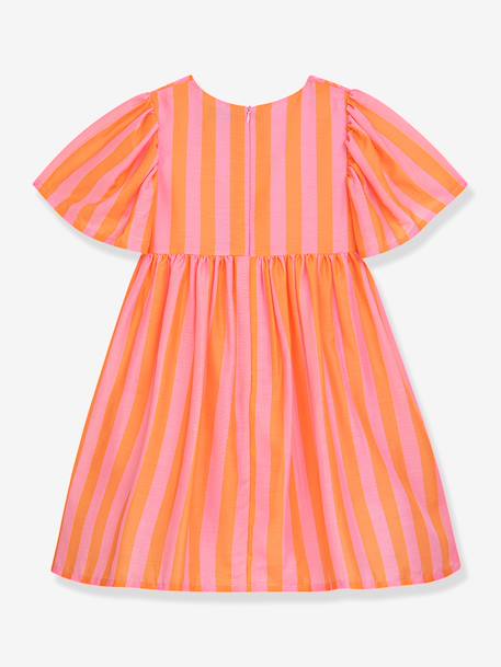 Robe à rayures et manches bouffantes fille DLILOU DANAMADE orange 1 - vertbaudet enfant 