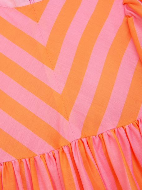 Robe à rayures et manches bouffantes fille DLILOU DANAMADE orange 2 - vertbaudet enfant 