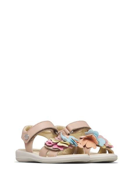 Sandales en cuir avec des fleurs salya Rose poudré- 2 - vertbaudet enfant 