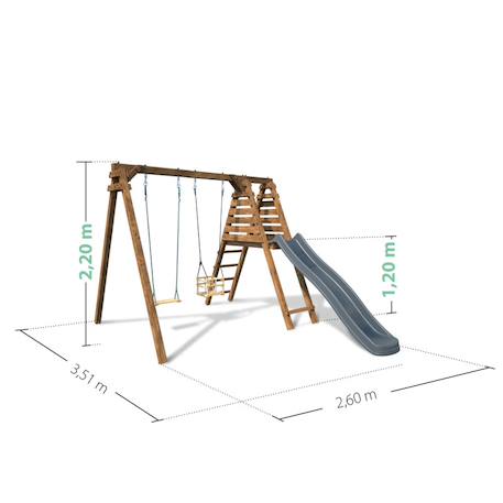 Portique en bois carré 2 agrès avec balançoire bébé et toboggan prune Marron 5 - vertbaudet enfant 