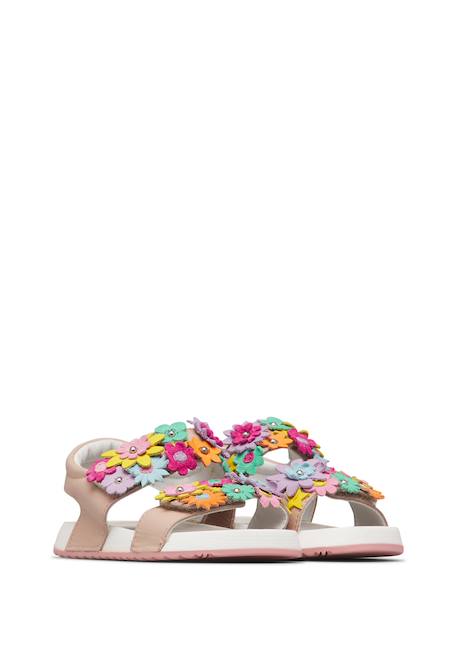 Sandales en cuir avec des fleurs numees 2. Blanc-+Rose poudré- 7 - vertbaudet enfant 