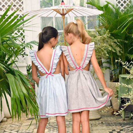 Robe de cérémonie  rayures   à volants  lili Bleu ciel 6 - vertbaudet enfant 