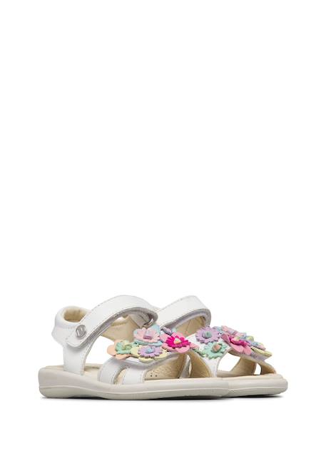 Sandales en cuir avec fleurs appliquées brahma Blanc-rose 2 - vertbaudet enfant 