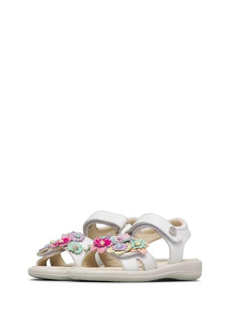 Sandales en cuir avec fleurs appliquées brahma Blanc-rose 5 - vertbaudet enfant 