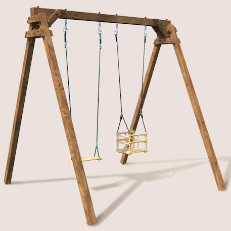 Portique en bois carré 2 agrès avec balançoire bébé ambre Marron 1 - vertbaudet enfant 