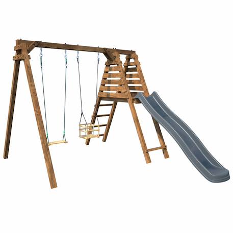 Portique en bois carré 2 agrès avec balançoire bébé et toboggan prune Marron 3 - vertbaudet enfant 