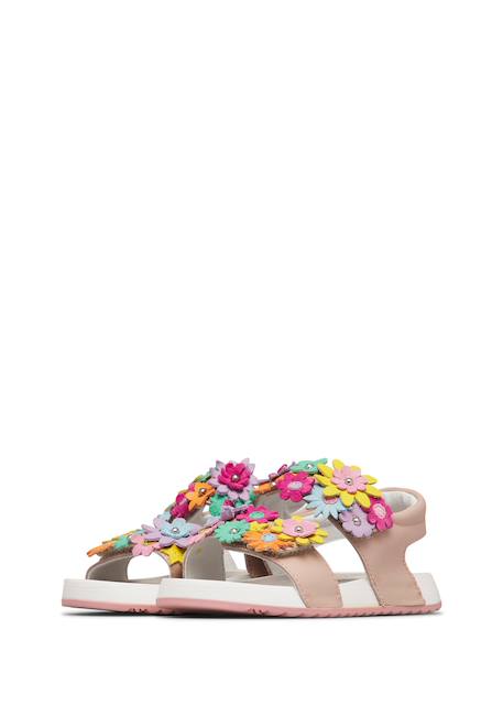 Sandales en cuir avec des fleurs numees 2. Blanc-+Rose poudré- 10 - vertbaudet enfant 