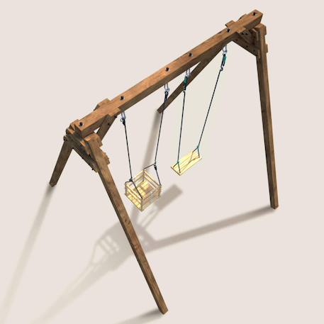 Portique en bois carré 2 agrès avec balançoire bébé ambre Marron 6 - vertbaudet enfant 