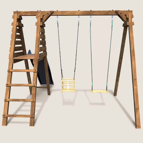 Portique en bois carré 2 agrès avec balançoire bébé et toboggan prune Marron 4 - vertbaudet enfant 