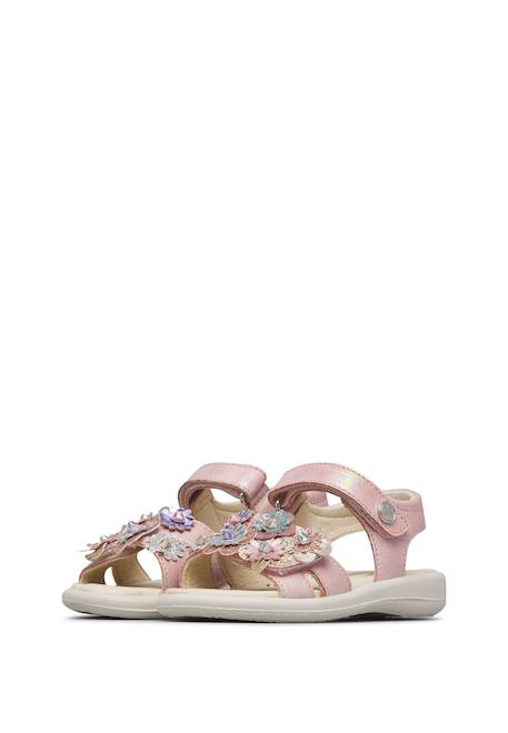Sandales en cuir avec des fleurs brahma Rose- 5 - vertbaudet enfant 