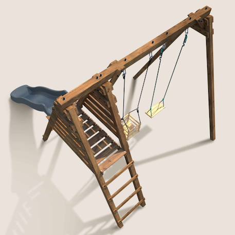 Portique en bois carré 2 agrès avec balançoire bébé et toboggan prune Marron 6 - vertbaudet enfant 