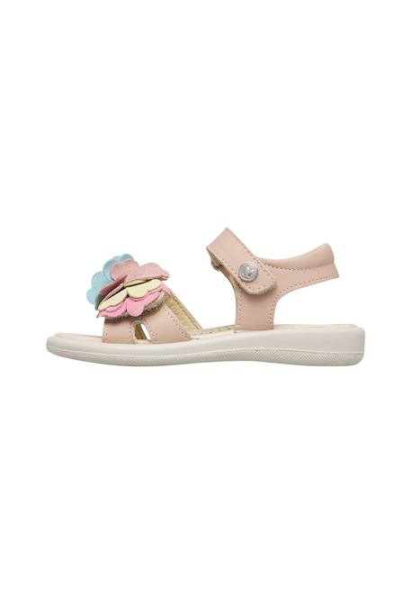 Sandales en cuir avec des fleurs salya Rose poudré- 3 - vertbaudet enfant 