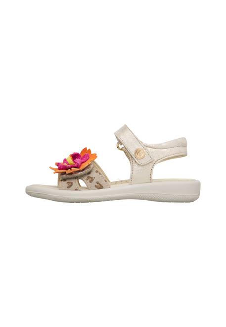Sandales en cuir et velours avec des fleurs mieli Platine-beige 3 - vertbaudet enfant 