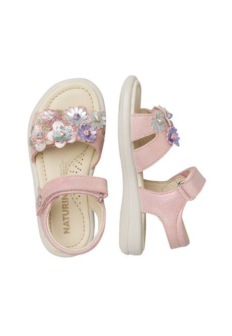 Sandales en cuir avec des fleurs brahma Rose- 4 - vertbaudet enfant 