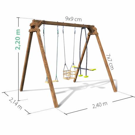 Portique en bois carré 3 agrès avec balançoire bébé et face à face pierre Marron 5 - vertbaudet enfant 