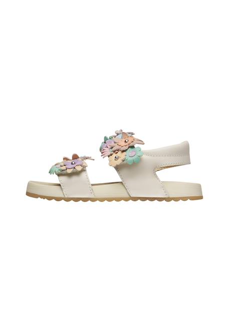 Sandales en cuir avec des fleurs numees 2. Blanc-+Rose poudré- 3 - vertbaudet enfant 