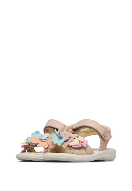 Sandales en cuir avec des fleurs salya Rose poudré- 5 - vertbaudet enfant 