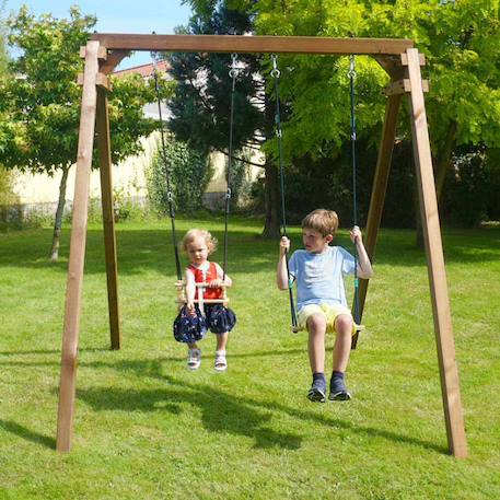 Portique en bois carré 2 agrès avec balançoire bébé ambre Marron 4 - vertbaudet enfant 