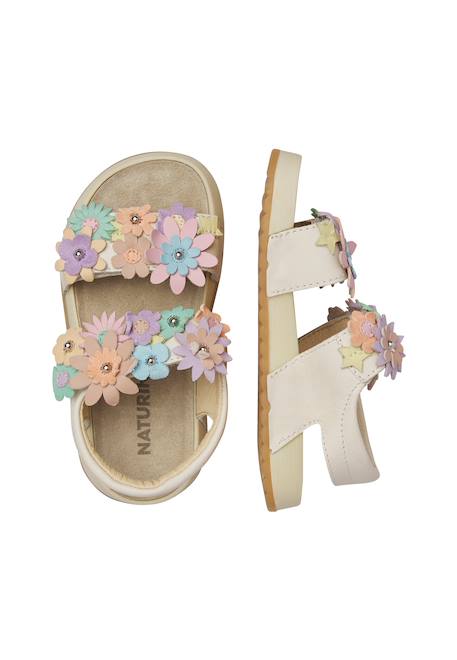 Sandales en cuir avec des fleurs numees 2. Blanc-+Rose poudré- 4 - vertbaudet enfant 