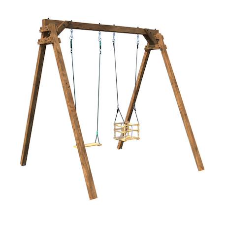 Portique en bois carré 2 agrès avec balançoire bébé ambre Marron 3 - vertbaudet enfant 