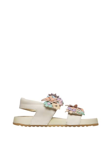 Sandales en cuir avec des fleurs numees 2. Blanc-+Rose poudré- 1 - vertbaudet enfant 