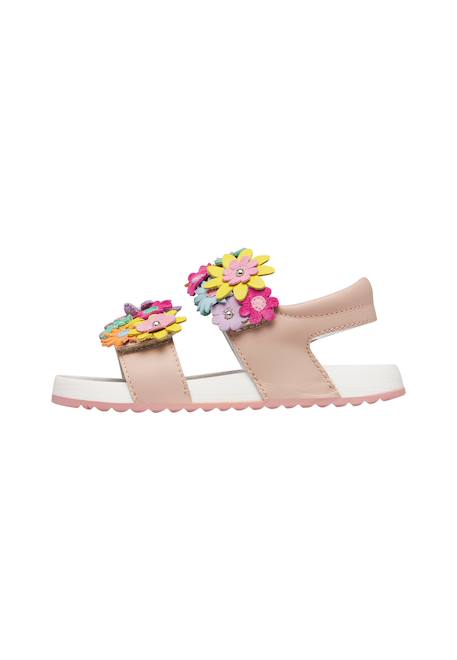 Sandales en cuir avec des fleurs numees 2. Blanc-+Rose poudré- 8 - vertbaudet enfant 