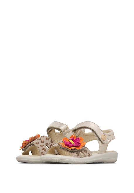 Sandales en cuir et velours avec des fleurs mieli Platine-beige 5 - vertbaudet enfant 