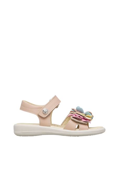Sandales en cuir avec des fleurs salya Rose poudré- 1 - vertbaudet enfant 